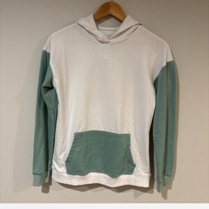Girls Cream & Green Two-Tone Hoodie Size XXL Casual Pullover Sweatshirt